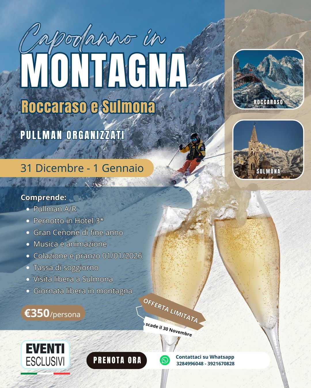 Capodanno a Roccaraso &amp; Sulmona ✨ &quot;31 Dicembre &amp; 1 Gennaio 2026&quot; 🚌 Pullman Organizzati