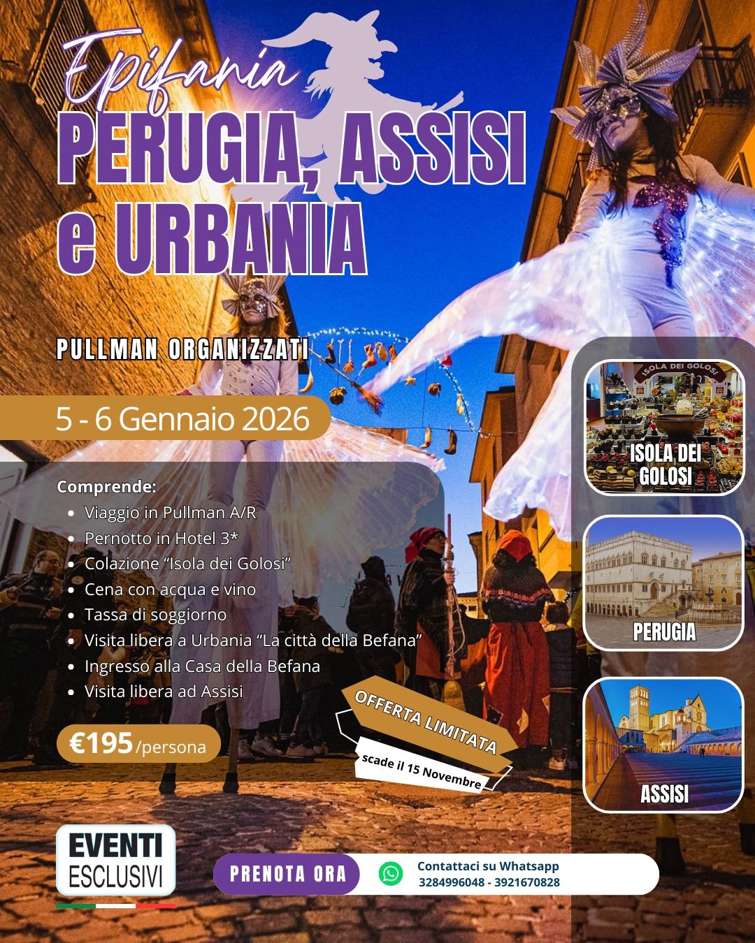 EPIFANIA PERUGIA ASSISI E URBANIA 🚡&quot;5&amp;6 Gennaio 2026&quot; 🚌 Bus Organizzati