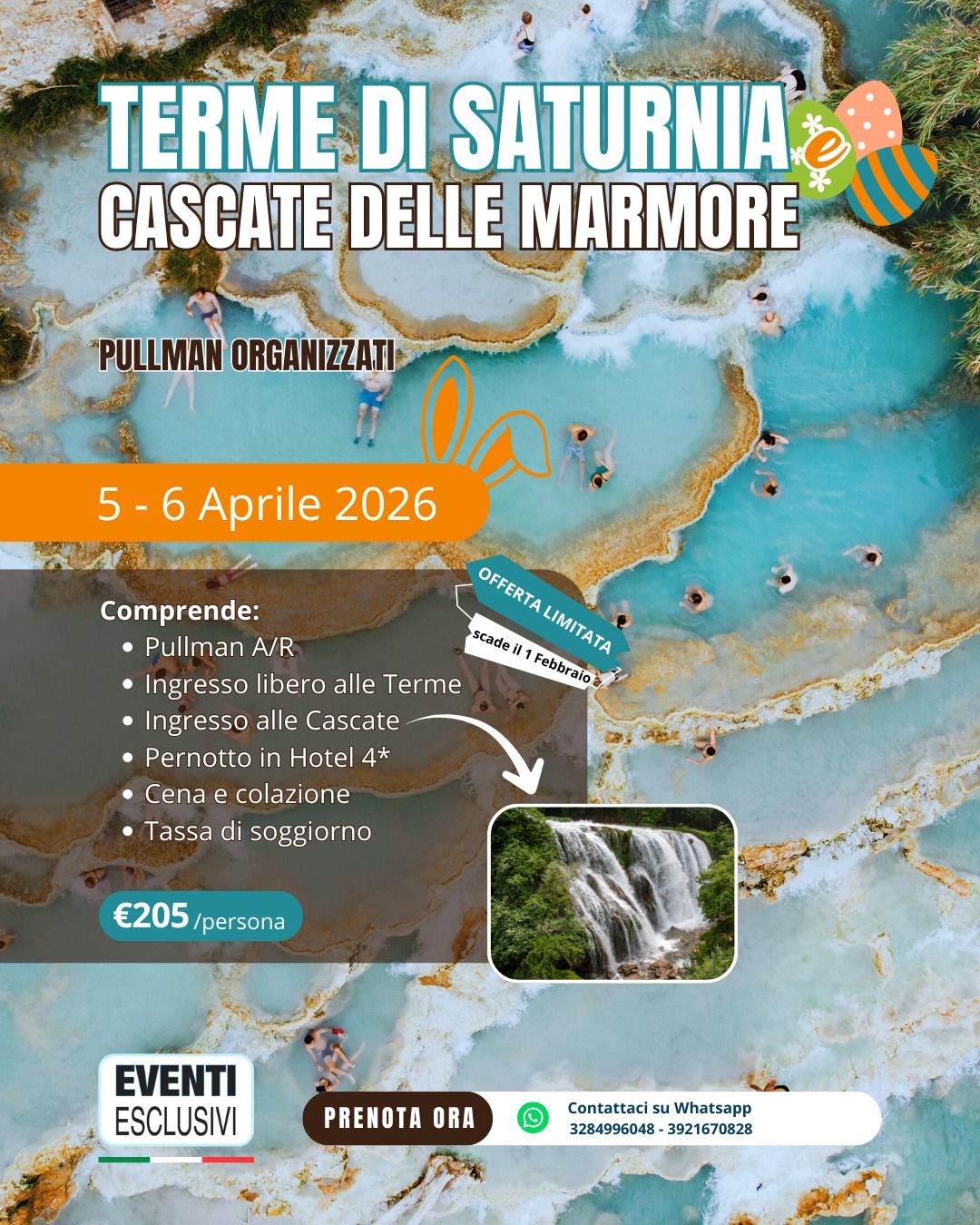 Terme di Saturnia e Cascate delle Marmore 5&amp;6 Aprile 2026 🚌 BUS + HOTEL
