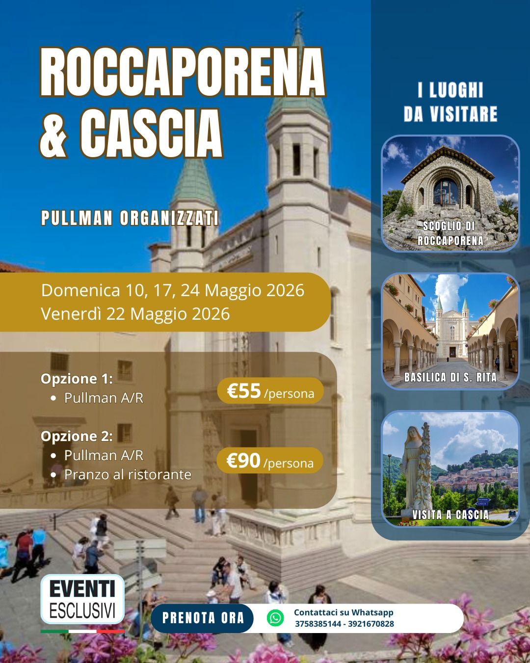 Santa Rita da Cascia &amp; Roccaporena 🌹&quot;Maggio 2026&quot; 🚌 Pullman Organizzati