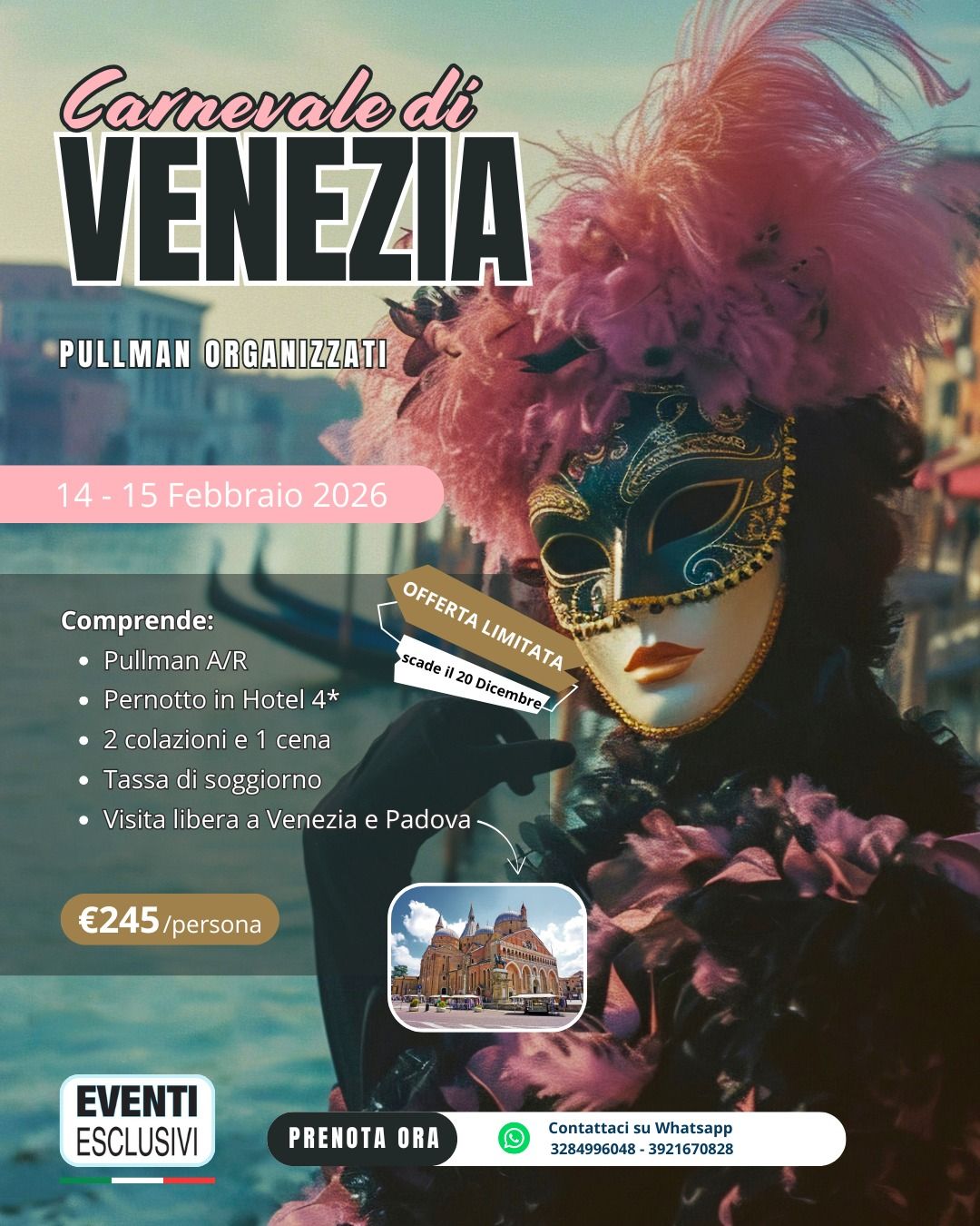 Carnevale di Venezia🎭 &quot;14&amp;15 Febbraio 2026&quot; 🚌 Pullman Organizzati