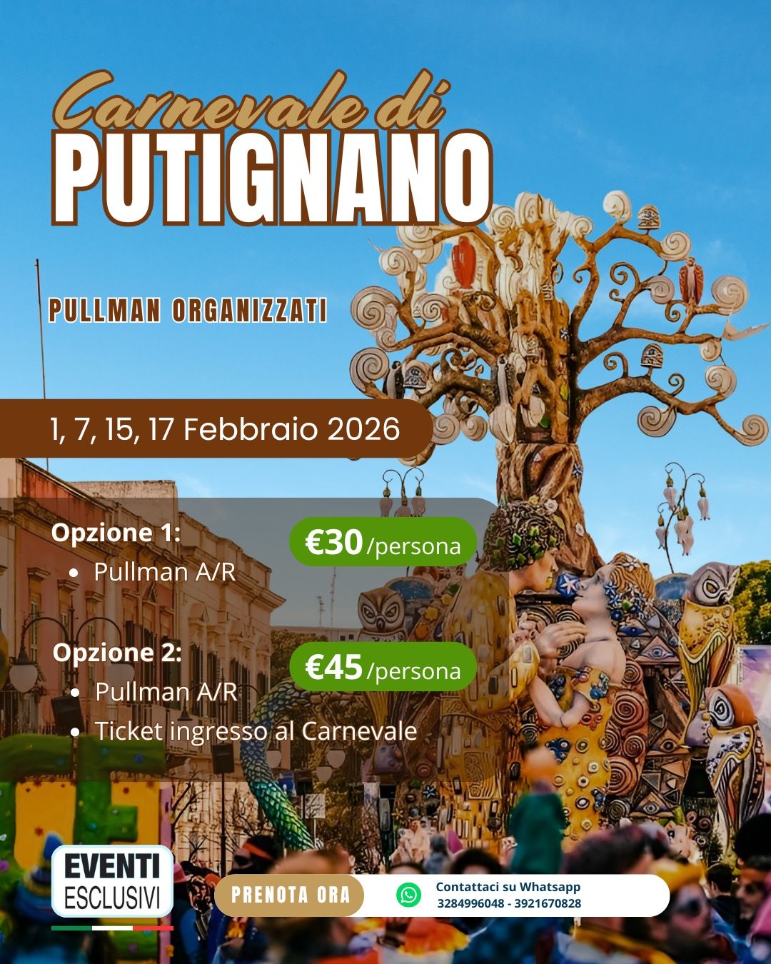 Carnevale di Putignano 2026 🎭 Pullman Organizzati 🚌