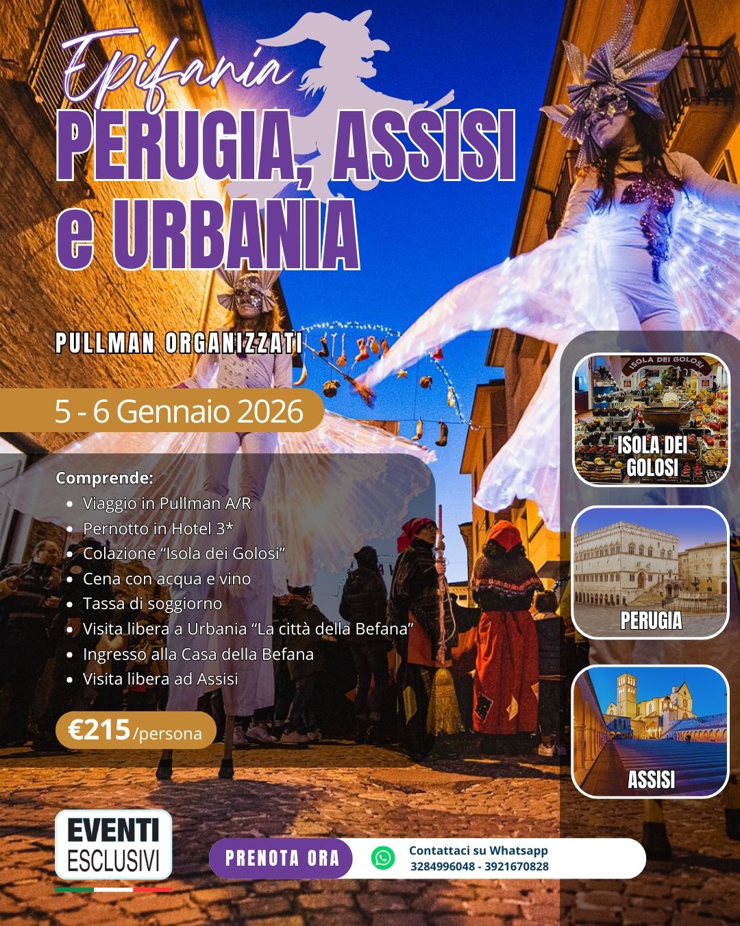 EPIFANIA PERUGIA ASSISI E URBANIA 🚡&quot;5&amp;6 Gennaio 2026&quot; 🚌 Bus Organizzati