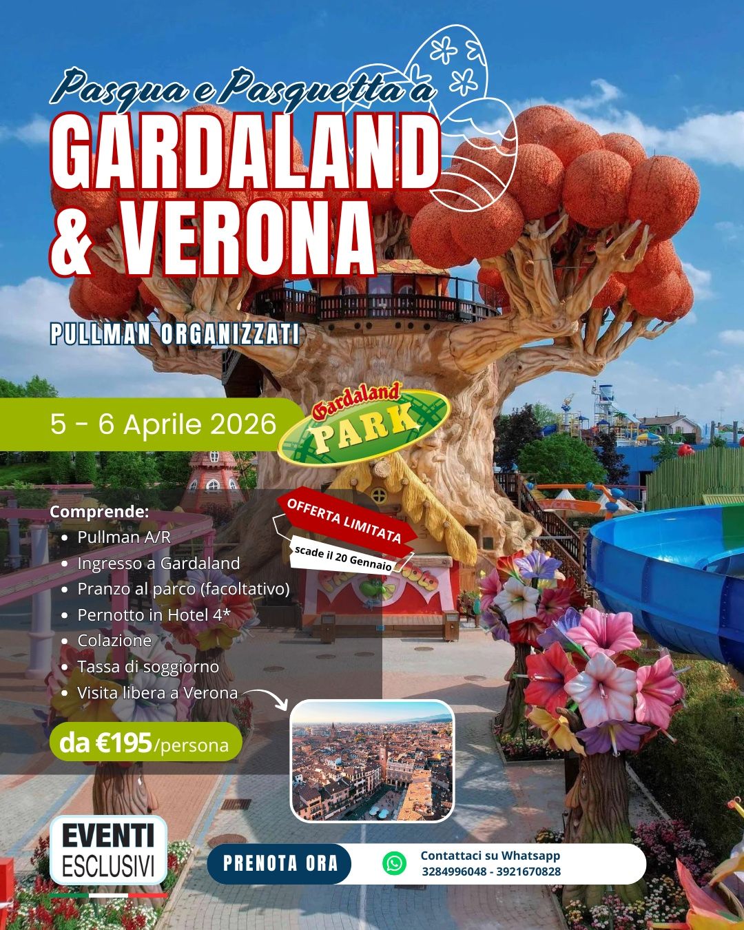 Pasqua e Pasquetta a Gardaland &amp; Verona 🎠 "5&amp;6 Aprile 2026" 🚌 Pullman Organizzati