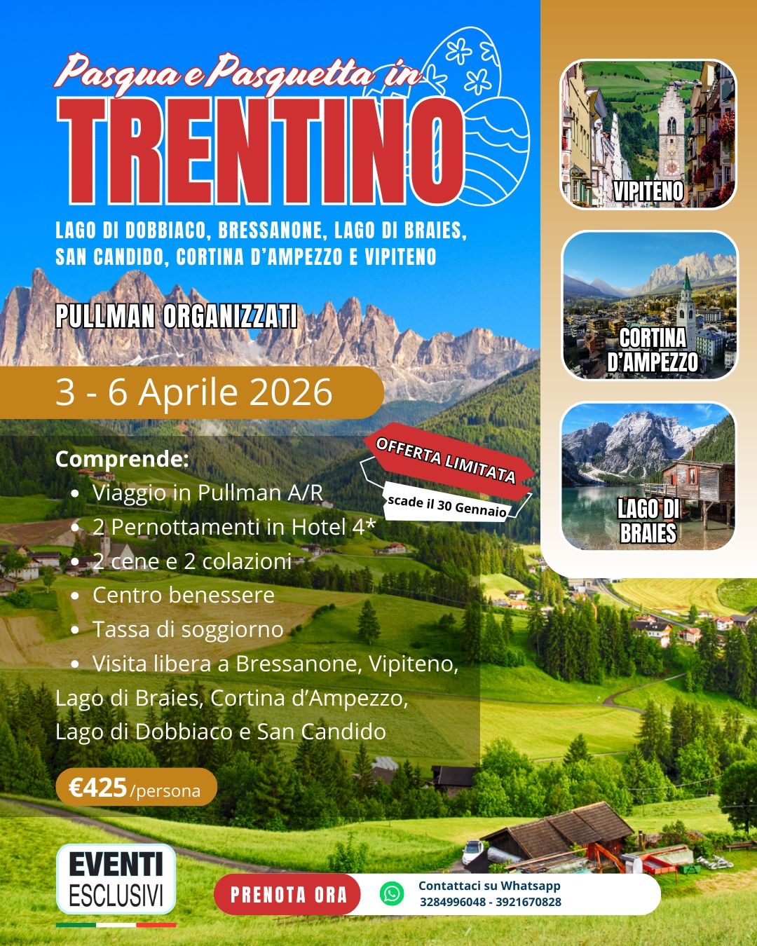 PASQUA &amp; PASQUETTA IN TRENTINO 🐰🕊️ "Dal 3 al 6 Aprile 2026" 🚌 Pullman organizzati
