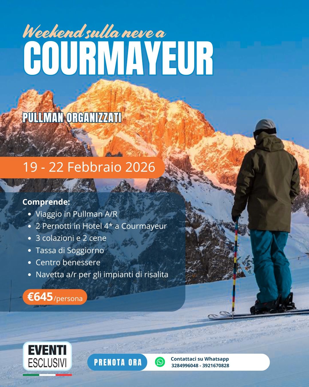 WEEK-END SULLA NEVE A COURMAYEUR ⛷️"19-22 Febbraio 2026"  🚌 Pullman Organizzati
