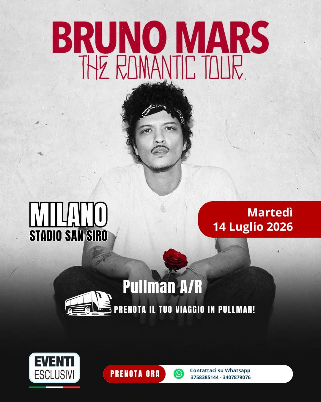 BRUNO MARS 🎶"14 Luglio 2026" Milano - Pullman organizzati 🚌