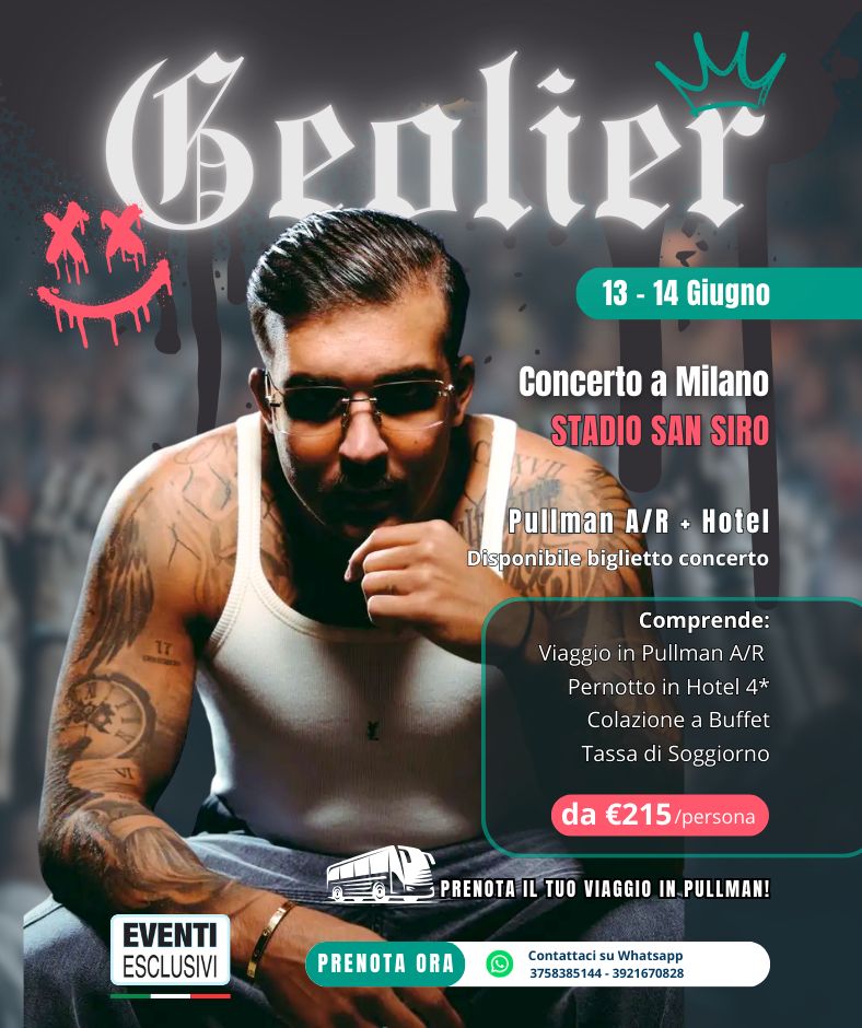 Geolier 2026 👨🏻‍🎤 "13&amp;14 Giugno" Milano - Bus A/R + Hotel