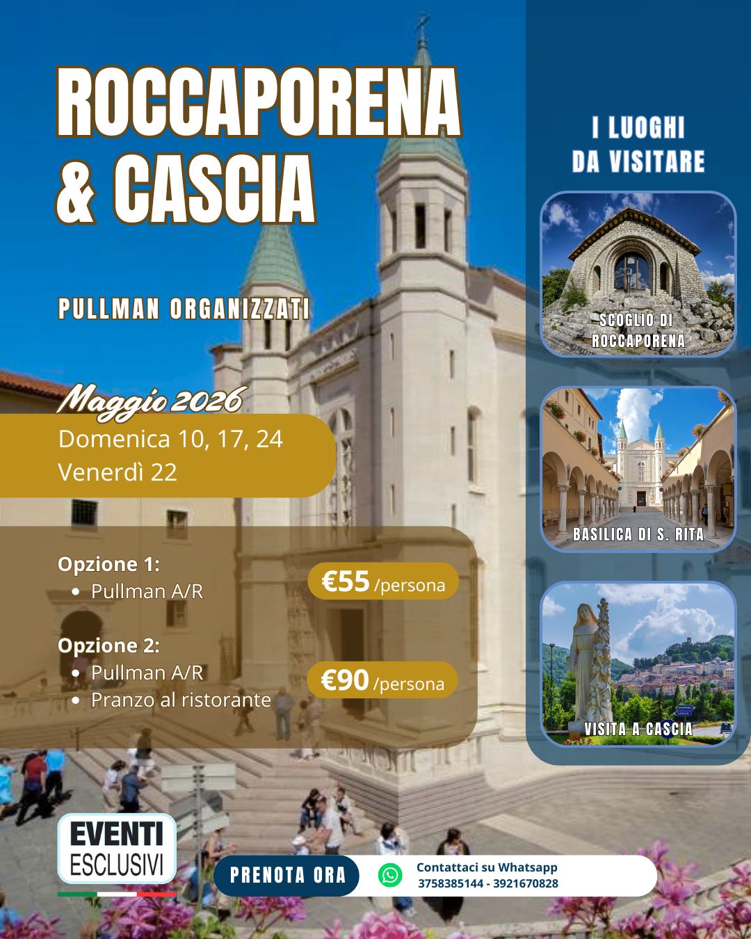 Santa Rita da Cascia &amp; Roccaporena 🌹"Maggio 2026" 🚌 Pullman Organizzati
