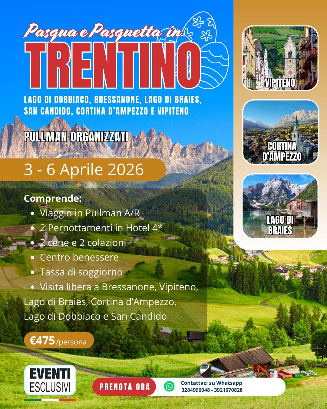 PASQUA &amp; PASQUETTA IN TRENTINO 🐰🕊️ "Dal 3 al 6 Aprile 2026" 🚌 Pullman organizzati