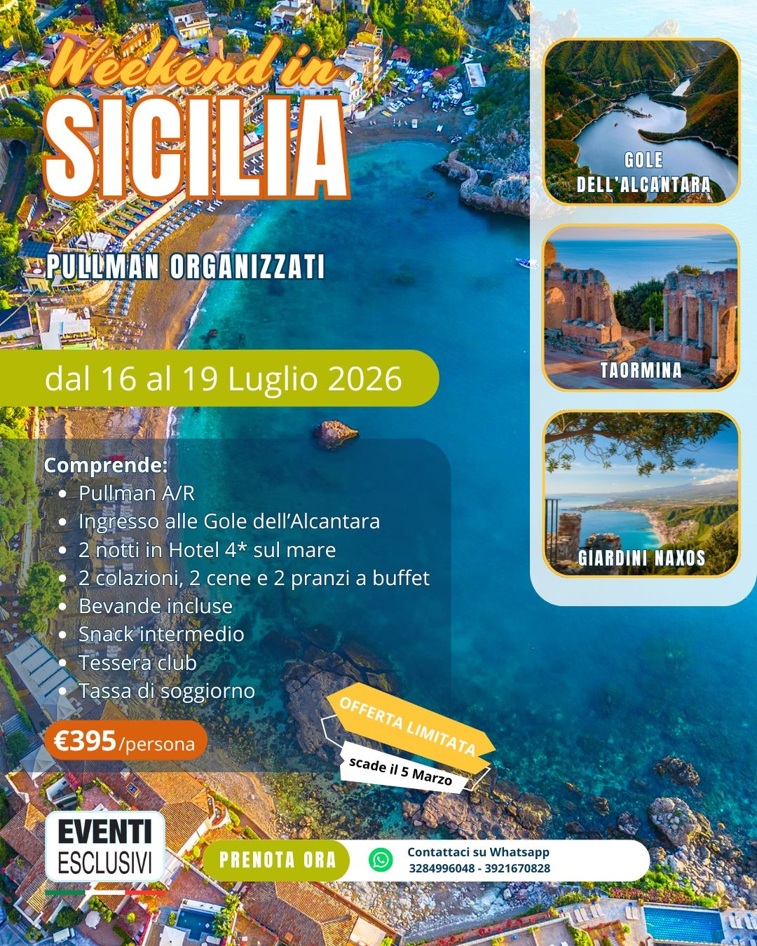 Week-end in Sicilia 🏝️☀️ "dal 16 al 19 Luglio 2026" 🚌 Pullman Organizzati