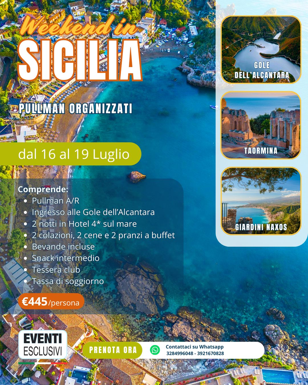 Week-end in Sicilia 🏝️☀️ "dal 16 al 19 Luglio 2026" 🚌 Pullman Organizzati