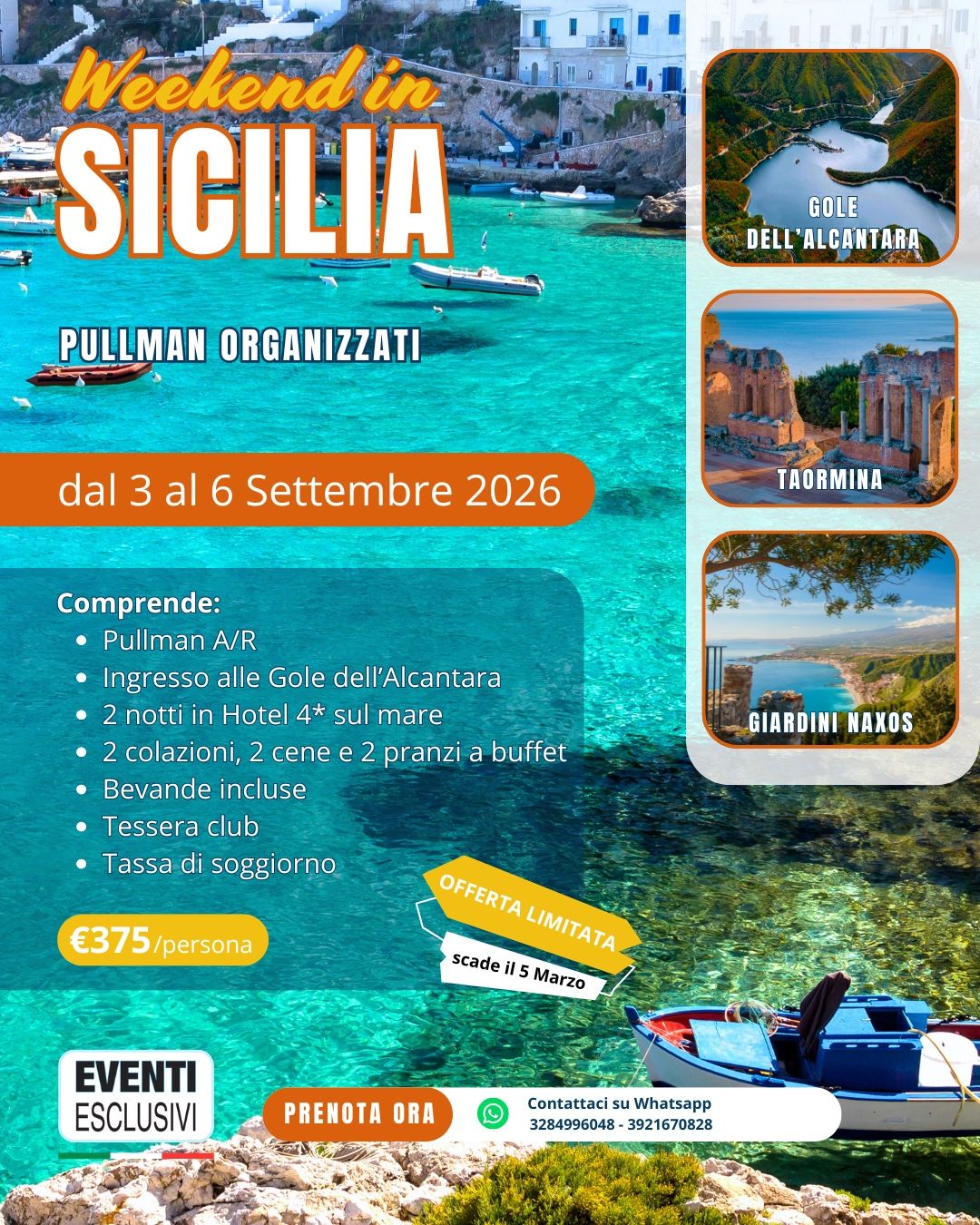 Week-end in Sicilia 🏝️☀️ "dal 3 al 6 Settembre 2026" 🚌 Pullman Organizzati