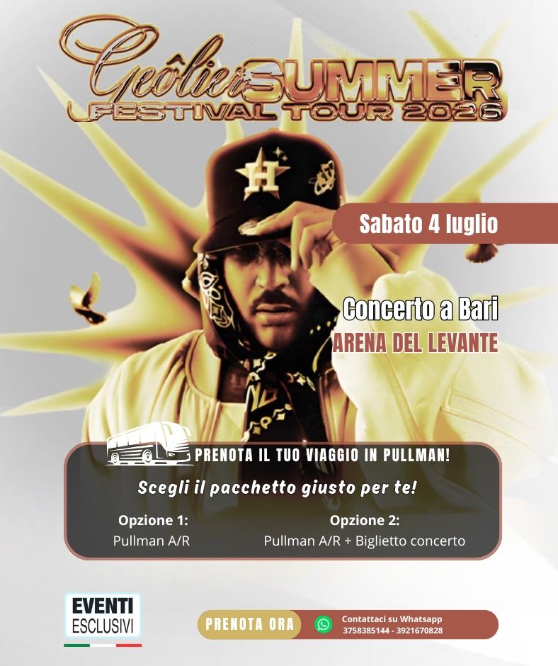 GEOLIER🎶 "Sabato 4 Luglio 2026 - Bari" 🚌 Bus organizzati