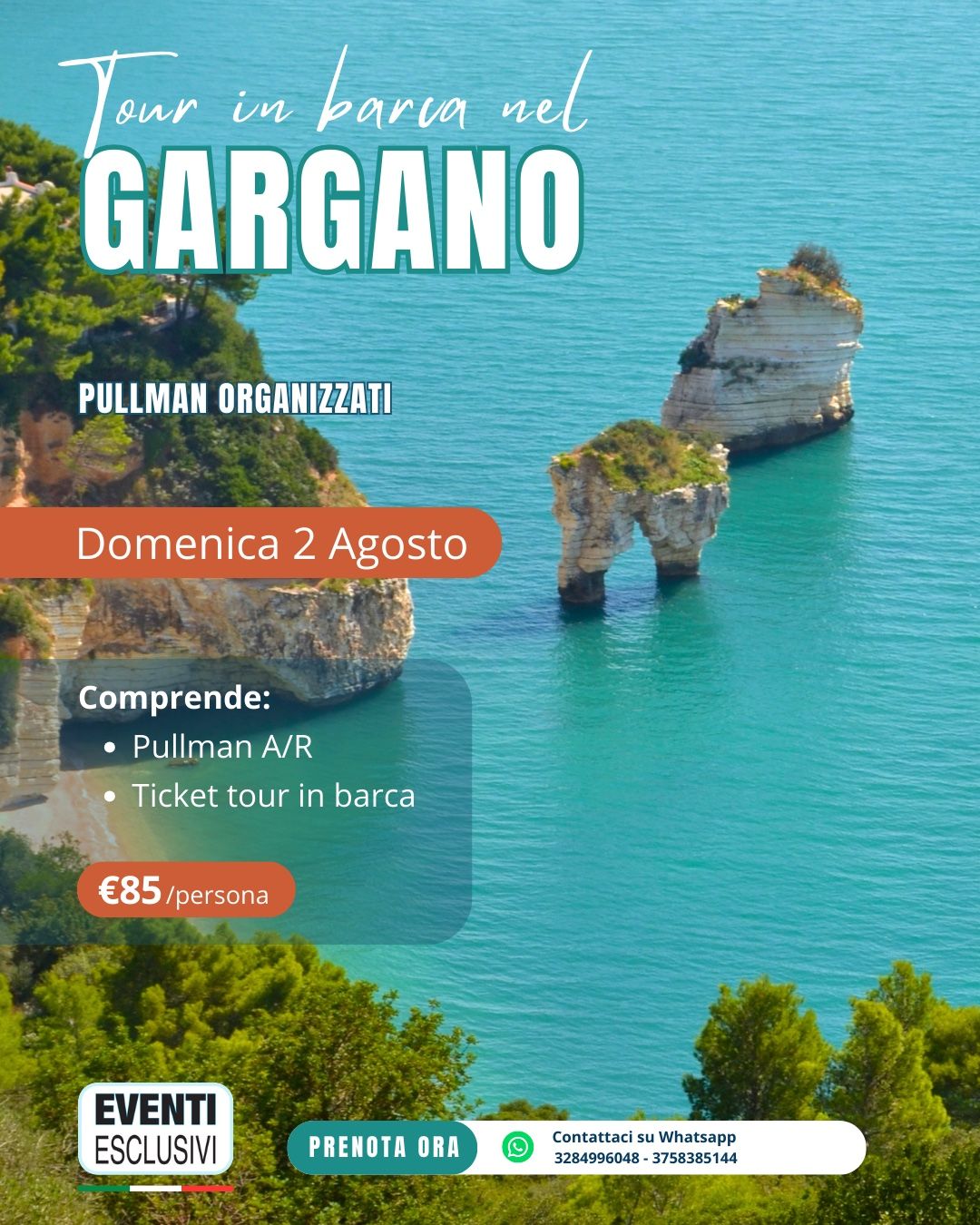 TOUR IN BARCA NEL GARGANO ⛵" Domenica 2 Agosto 2026"  🚌 Pullman Organizzati