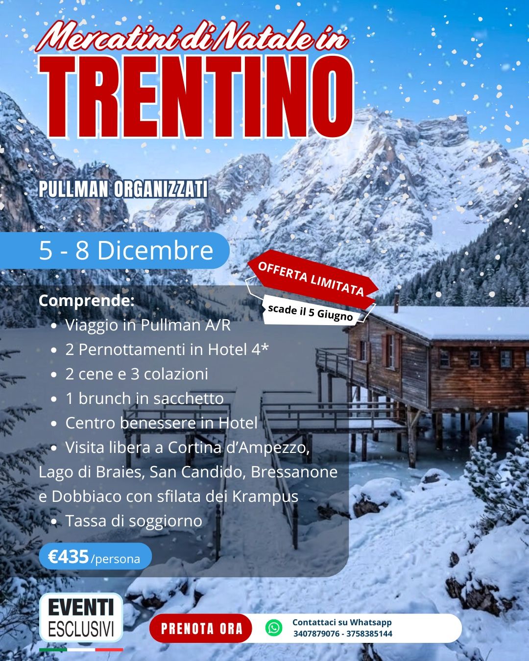 MERCATINI DI NATALE IN TRENTINO 🎄🤶🏻 "Dal 5 all'8 Dicembre 2026" 🚌 Pullman Organizzati