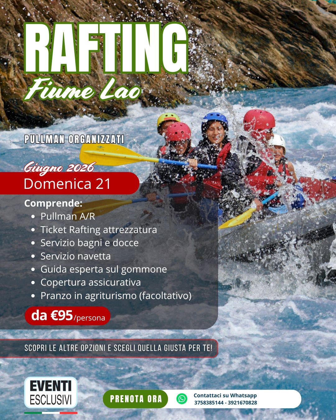 RAFTING SUL FIUME LAO 🚣 "DOMENICA  21 GIUGNO 2026" 🚐 Pullman Organizzati