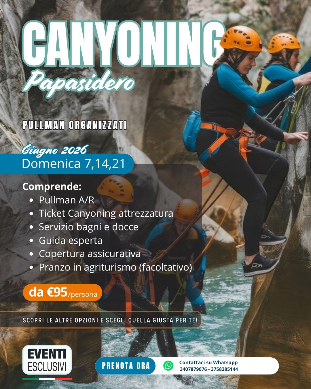 CANYONING 🧗🏻‍♀️ "DOMENICA 7/14/21 GIUGNO 2026" 🚐 Pullman Organizzati