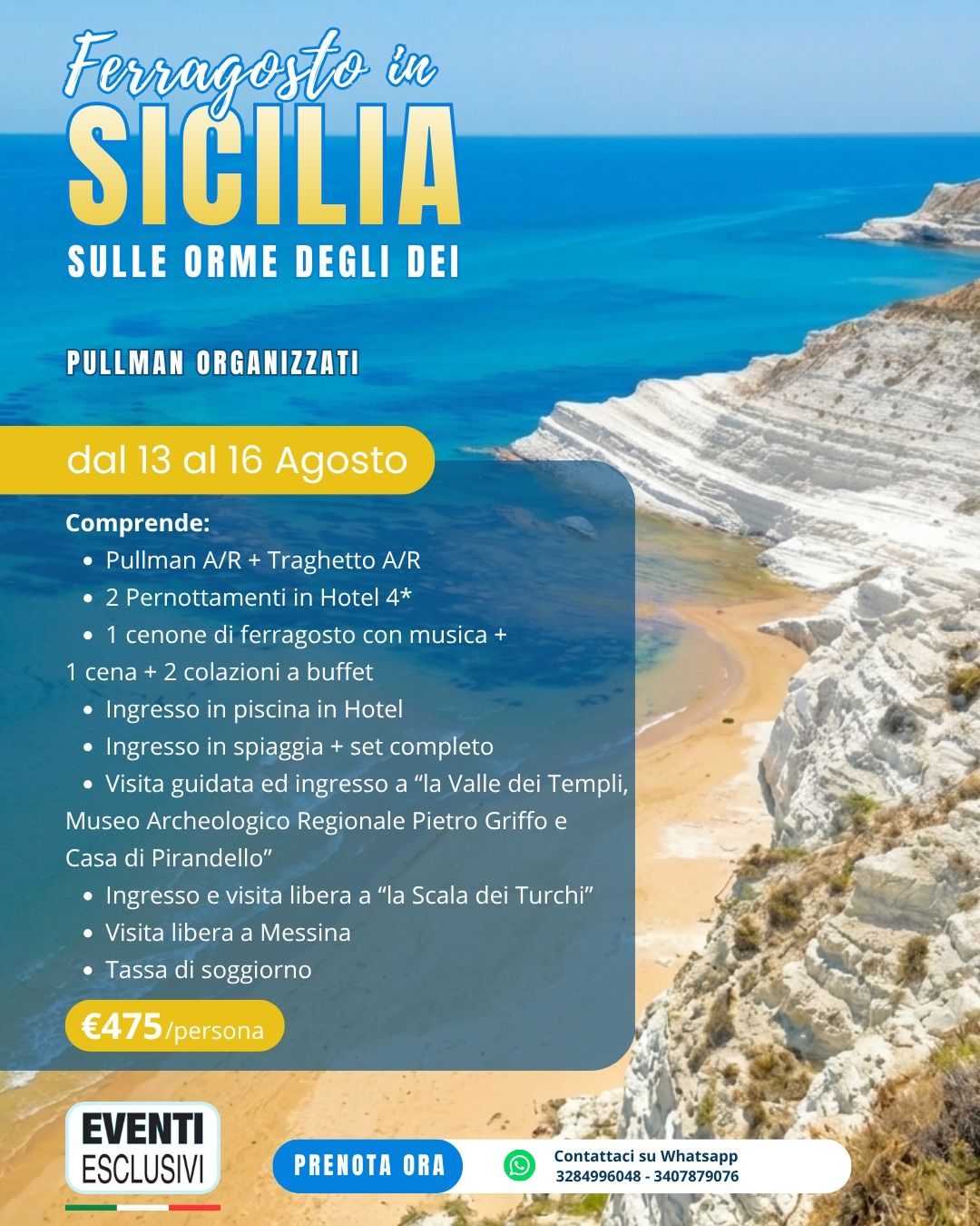 FERRAGOSTO IN SICILIA 2026 🌊⛱️ " dal 13 al 16 Agosto 2026" 🚌 Pullman Organizzati