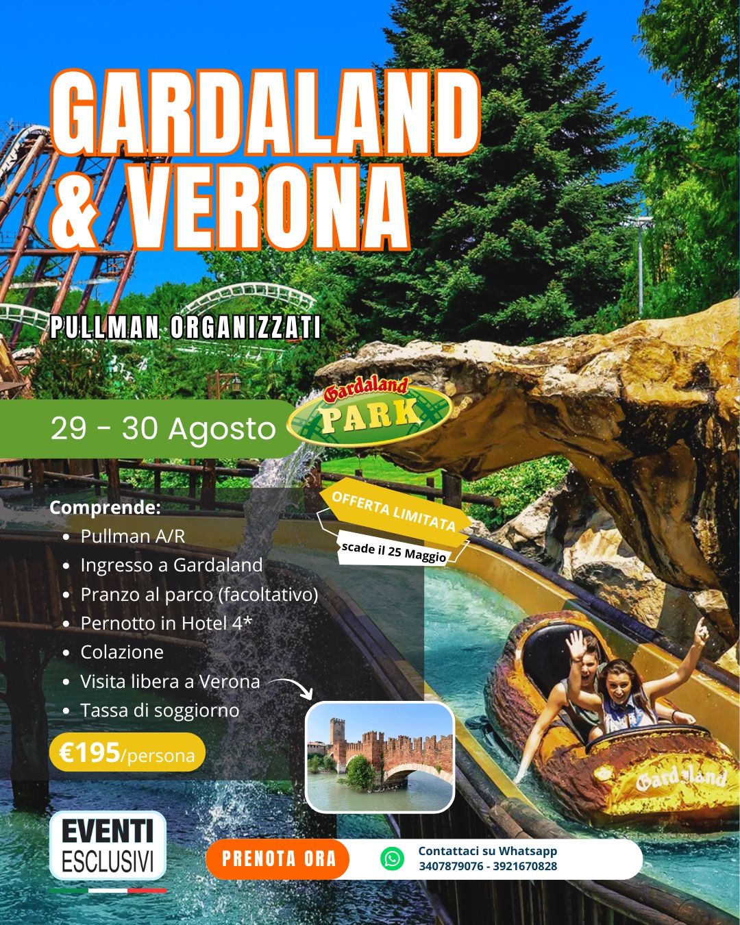 GARDALAND &amp; VERONA 🎢 "29&amp;30 Agosto 2026" 🚌 Pullman Organizzati