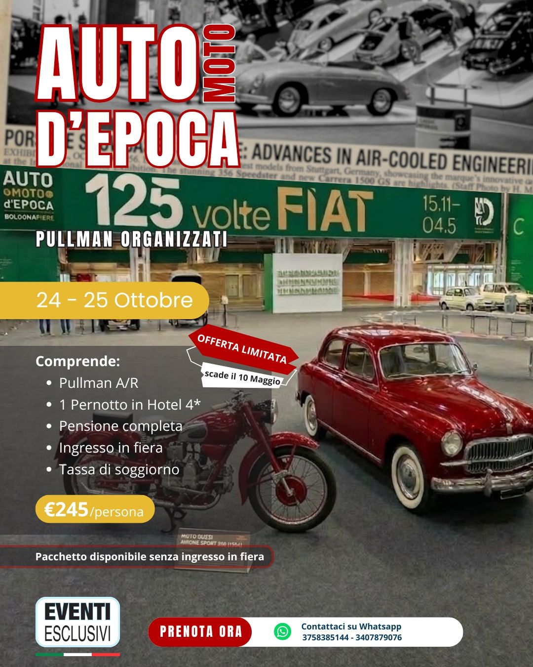 AUTO E MOTO D’EPOCA A BOLOGNA 🛵 24&amp;25 OTTOBRE 2026" 🚌 BUS + HOTEL