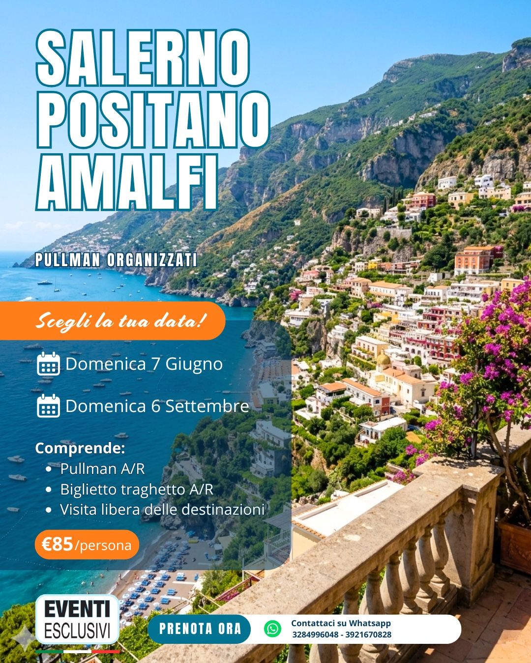SALERNO - POSITANO - AMALFI ☀️🛳️ "Domenica 7 Giugno &amp; 6 Settembre 2026" 🚌 Pullman Organizzati