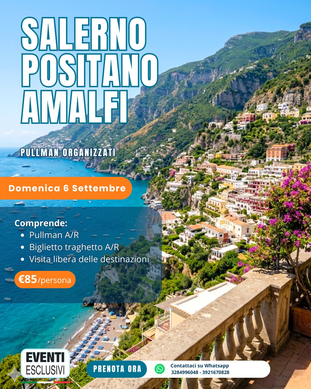 SALERNO - POSITANO - AMALFI ☀️🛳️ "Domenica 6 Settembre 2026" 🚌 Pullman Organizzati