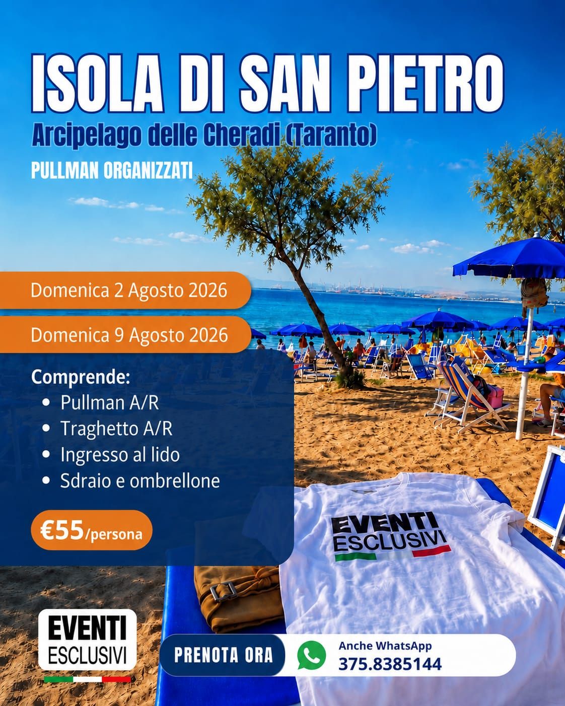 ISOLA DI SAN PIETRO 🏝️⛱️☀️ "Domenica  2-9 Agosto 2026" 🚌 Pullman Organizzati