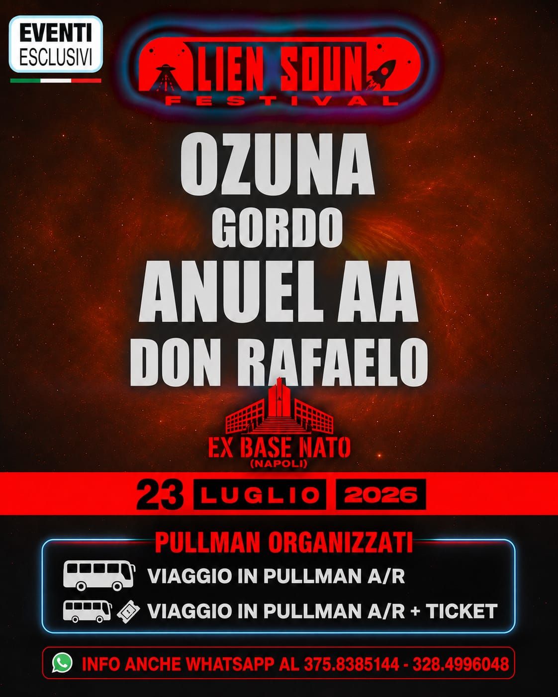 Alien Sound 2026 🎶 "23 Giugno 2026" Napoli - Pullman Organizzati 🚌