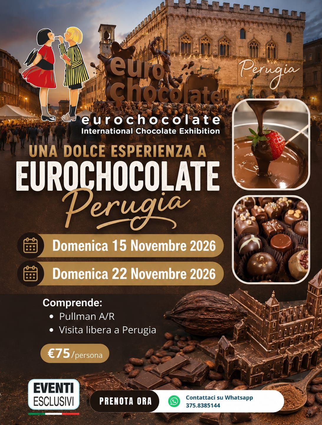 Eurochocolate Perugia 🍫 "15 &amp; 22 Novembre 2026" 🚌 Pullman organizzati