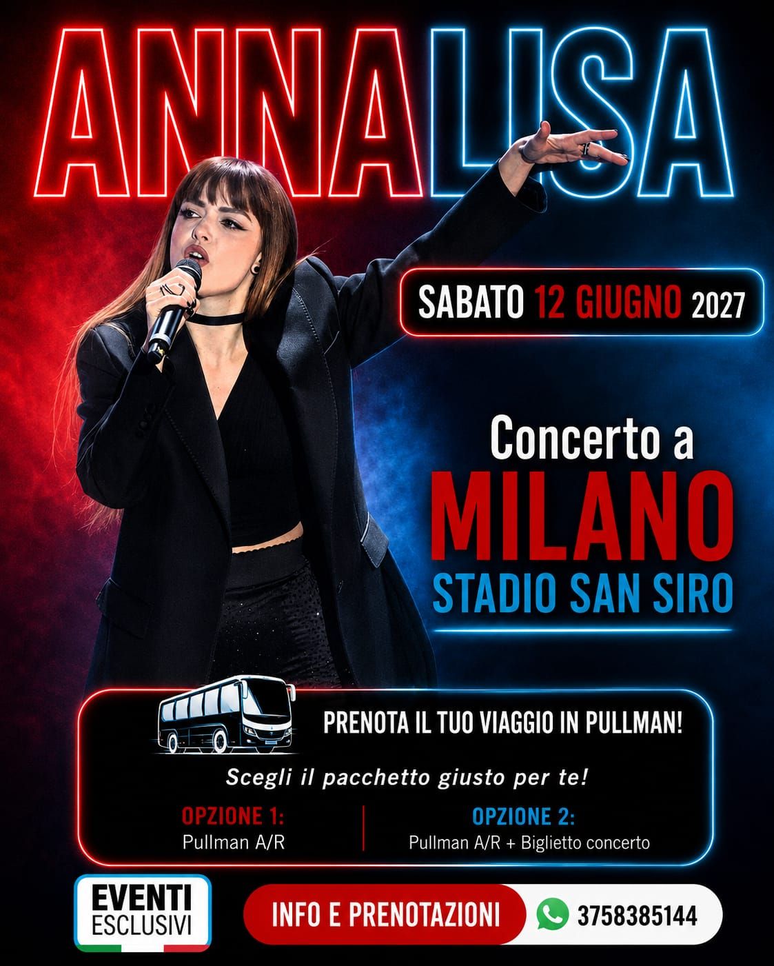 ANNALISA 2027 🎶 "SABATO 12 GIUGNO 2027" Milano - Pullman organizzati 🚌