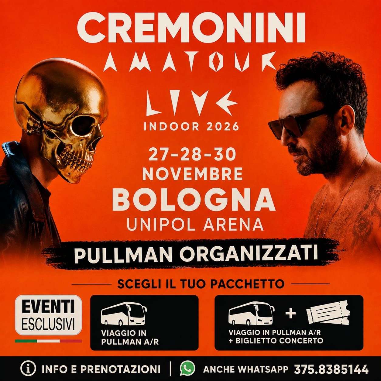 Cesare Cremonini👨🏻‍🎤 "27/28/30 Novembre 2026" Bologna - Pullman Organizzati 🚌