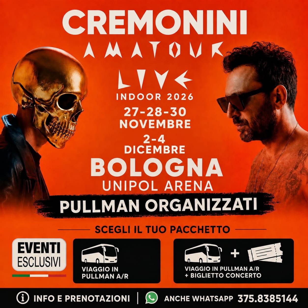 Cesare Cremonini👨🏻‍🎤 "27/28/30 Novembre - 2/4 Dicembre 2026" Bologna - Pullman Organizzati 🚌