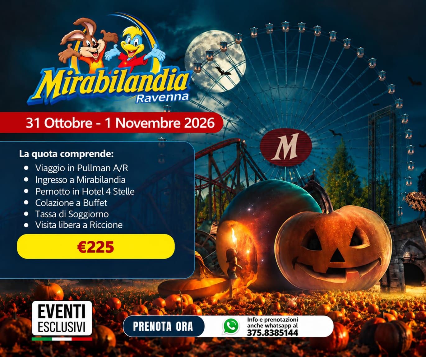 HALLOWEEN MIRABILANDIA E RICCIONE 👻🧟‍♂️ "31 OTTOBRE &amp; 1 NOVEMBRE 2026" 🚌 Pullman Organizzati