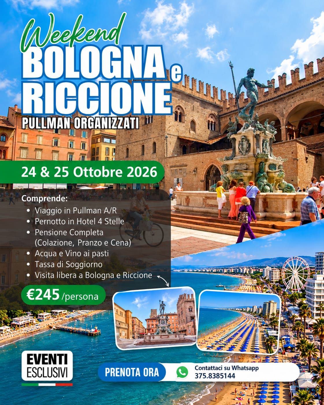 ​WEEK-END BOLOGNA E RICCIONE ☀️"24&amp;25 Ottobre 2026" 🚌 Pullman Organizzati