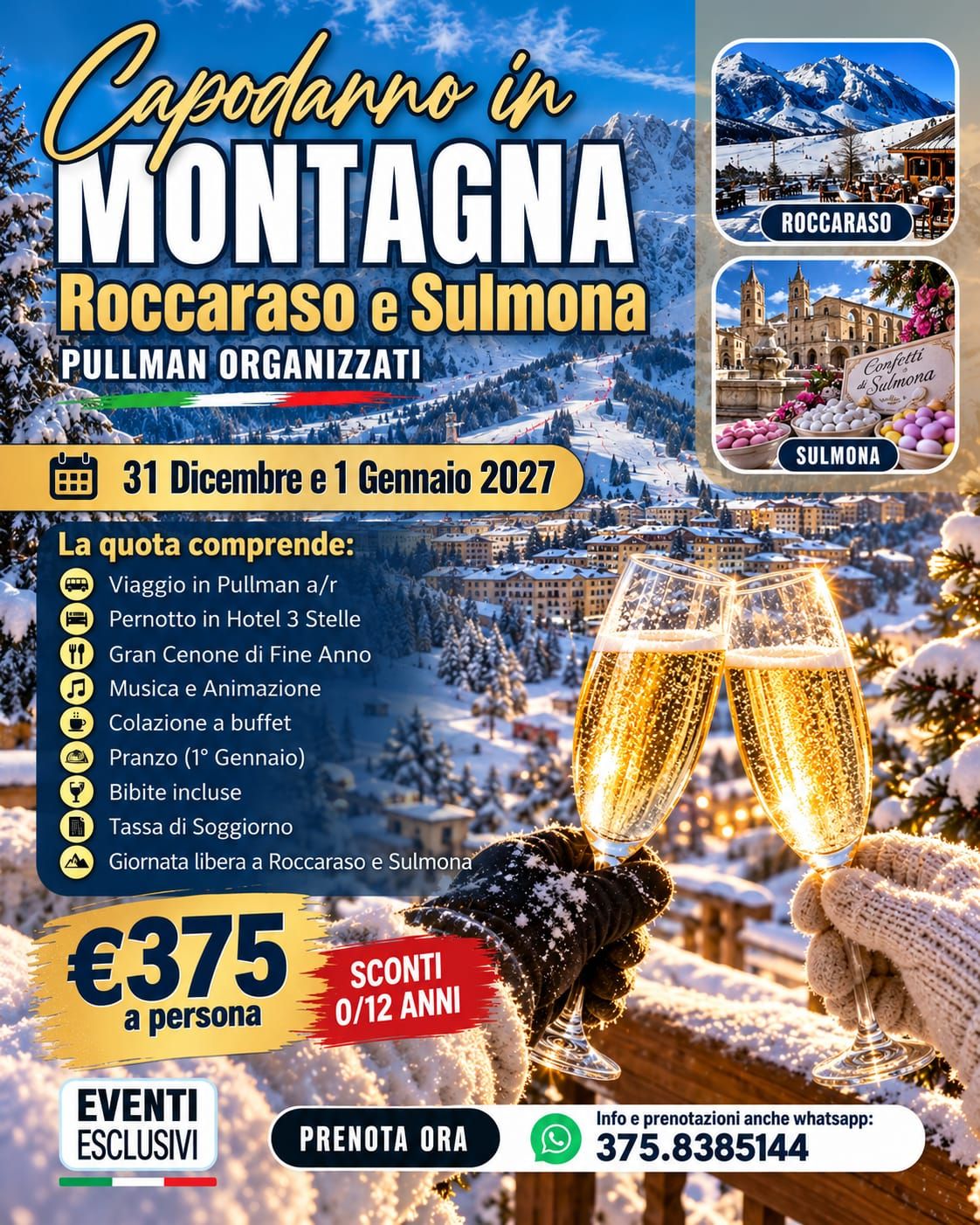 CAPODANNO IN MONTAGNA 🎇🥂"31 Dicembre &amp; 1 Gennaio 2027" 🚌 Pullman Organizzati
