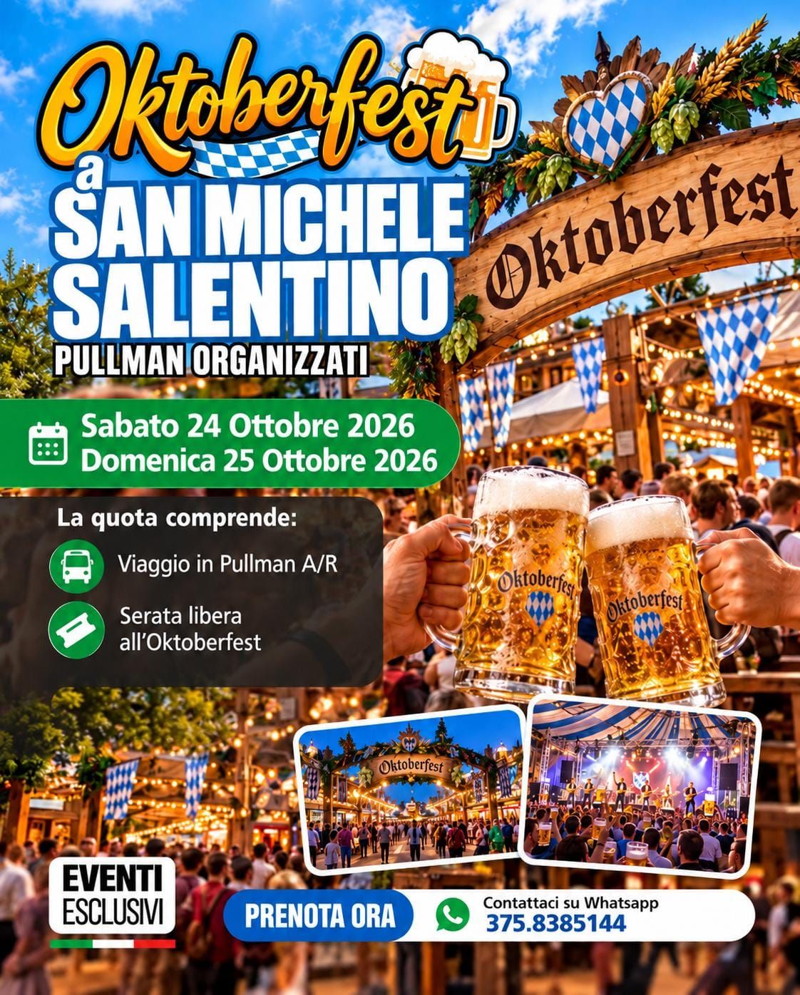 ​OKTOBERFEST 🍻 "Sabato 24 &amp; Domenica 25 Ottobre 2026" 🚌 Pullman Organizzati