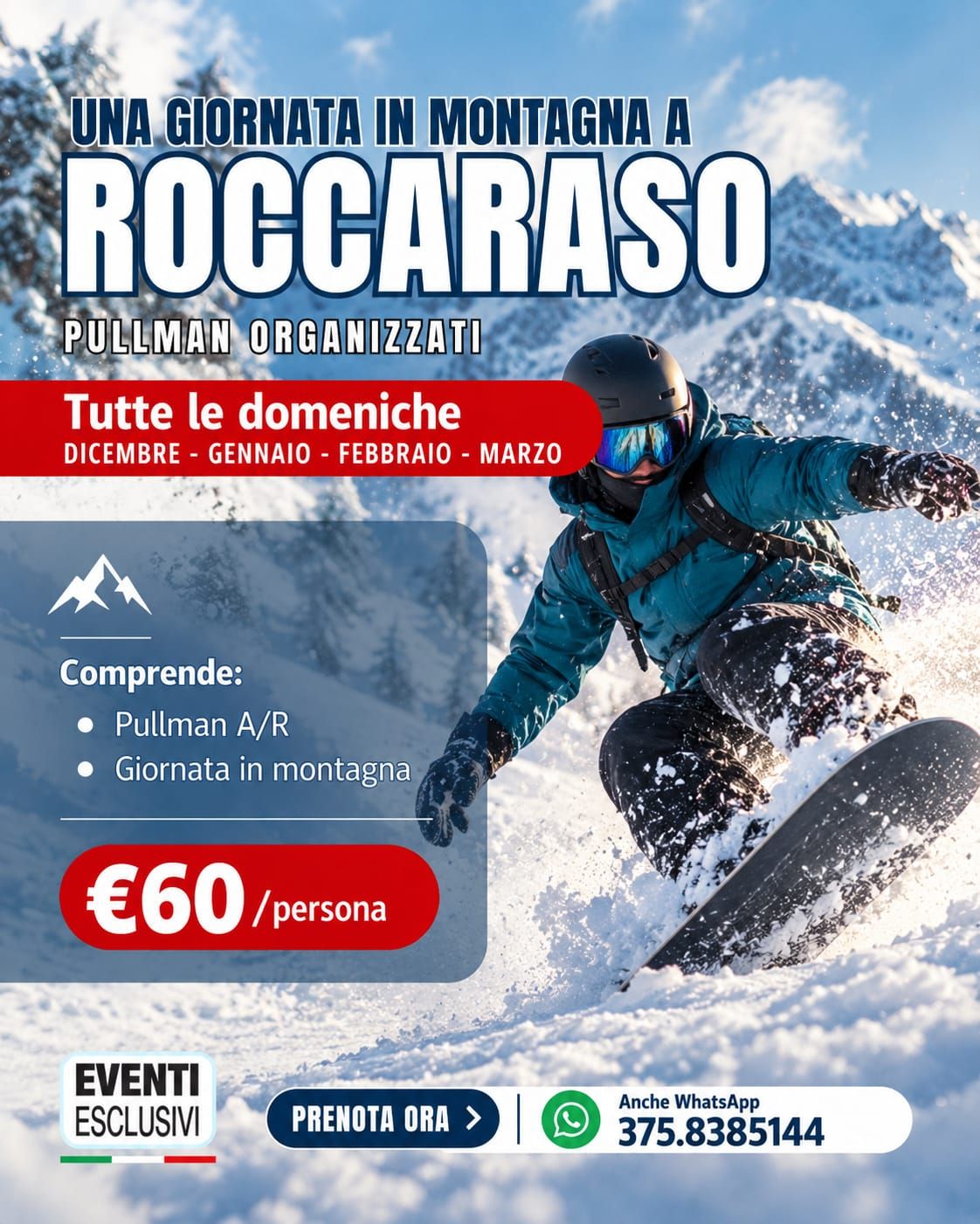 UNA GIORNATA IN MONTAGNA A ROCCARASO 🏂🚡"CALENDARIO 2026 - 2027" Pullman Organizzati 🚌