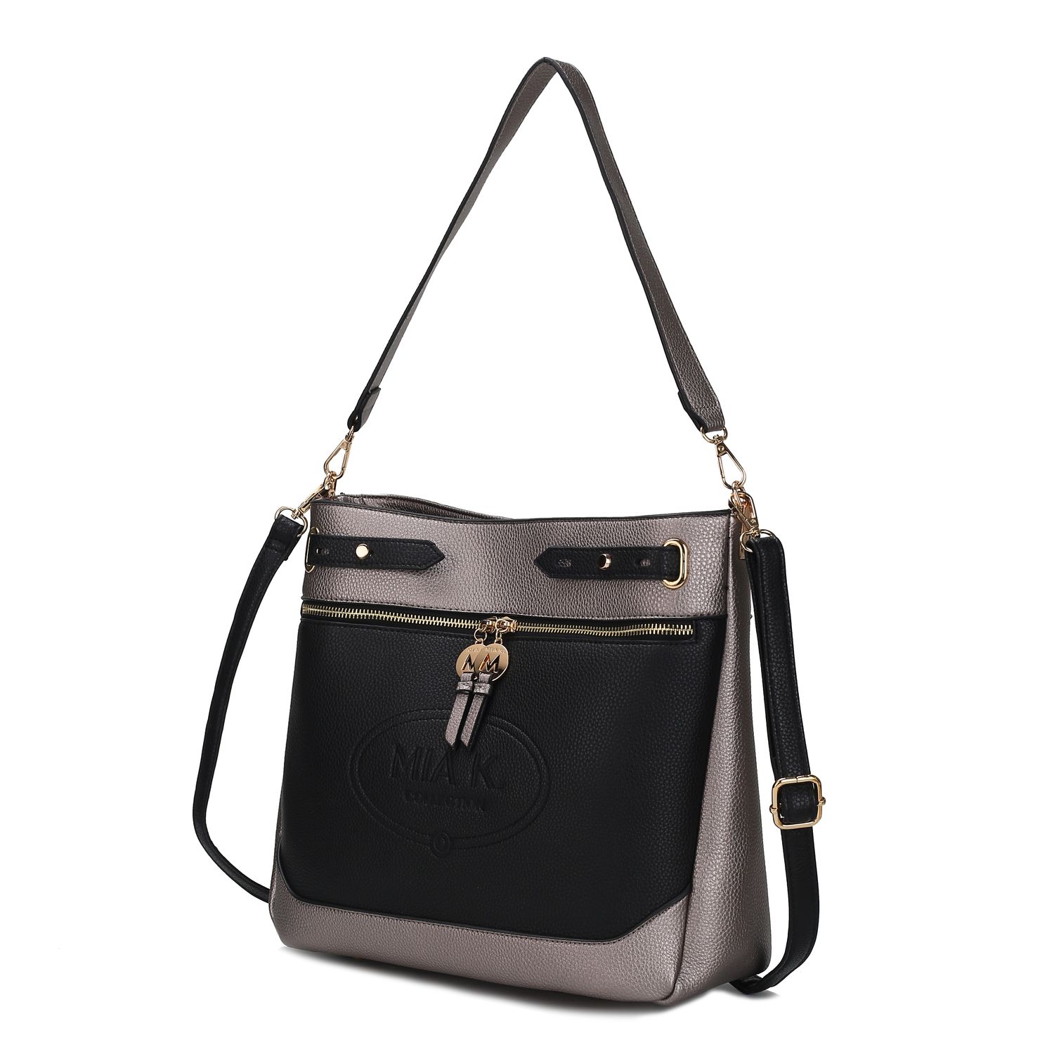 Evie two tone Vegan Leather Women Shoulder bag  , Color: Pewter-Black