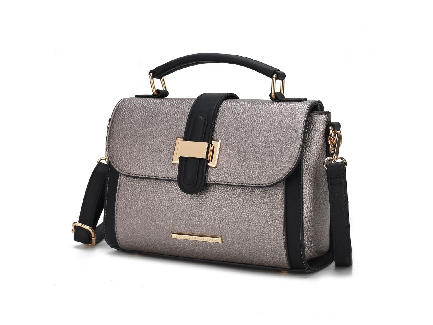 Willa Color Block Vegan Leather Women Shoulder Bag , Color: Pewter