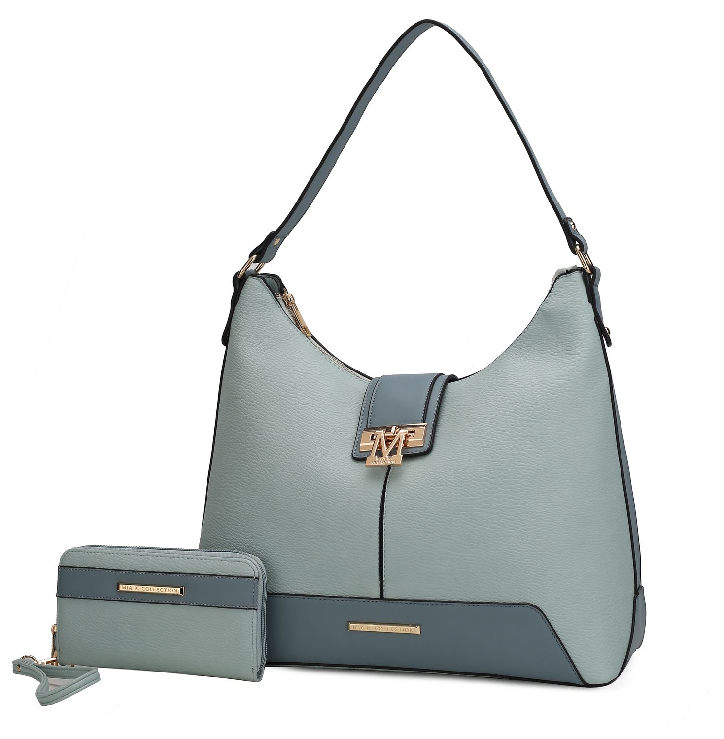 Graciela Hobo Handbag Color-Block Vegan Leather Women, Color: Seafoam-Denim
