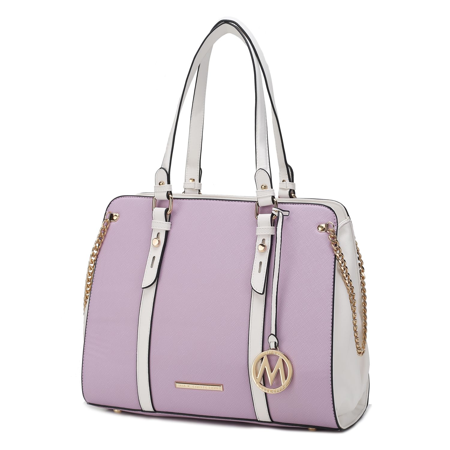 Amy Tote Handbag Color Block Vegan Leather Women, Color: Lilac