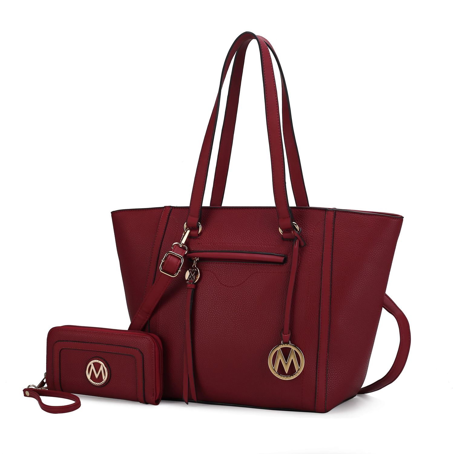 Alexandra Vegan Leather Women Tote Handbag with Wallet , Color: Red
