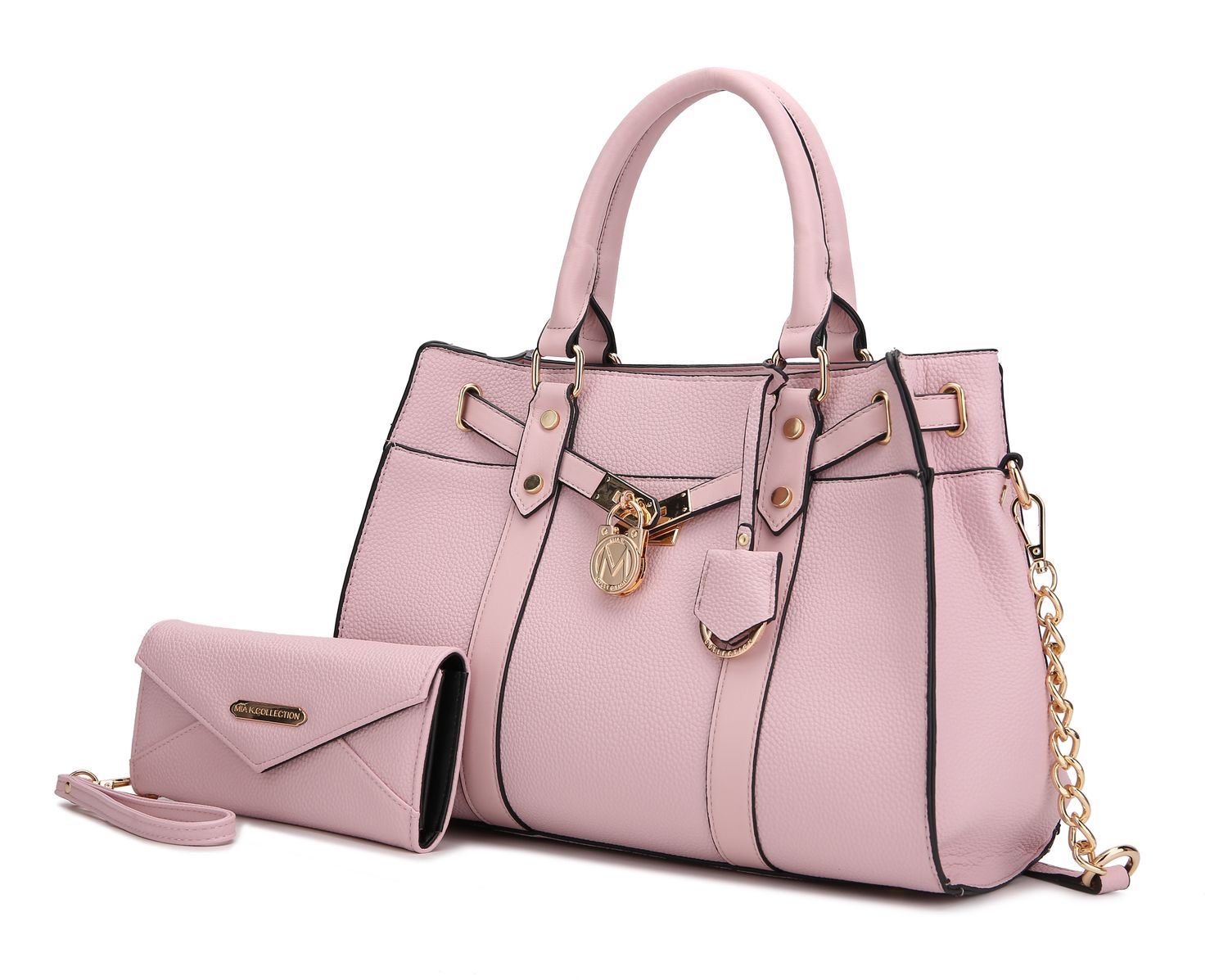 Christine Vegan Leather Women Satchel Bag with wallet , Color: Pink