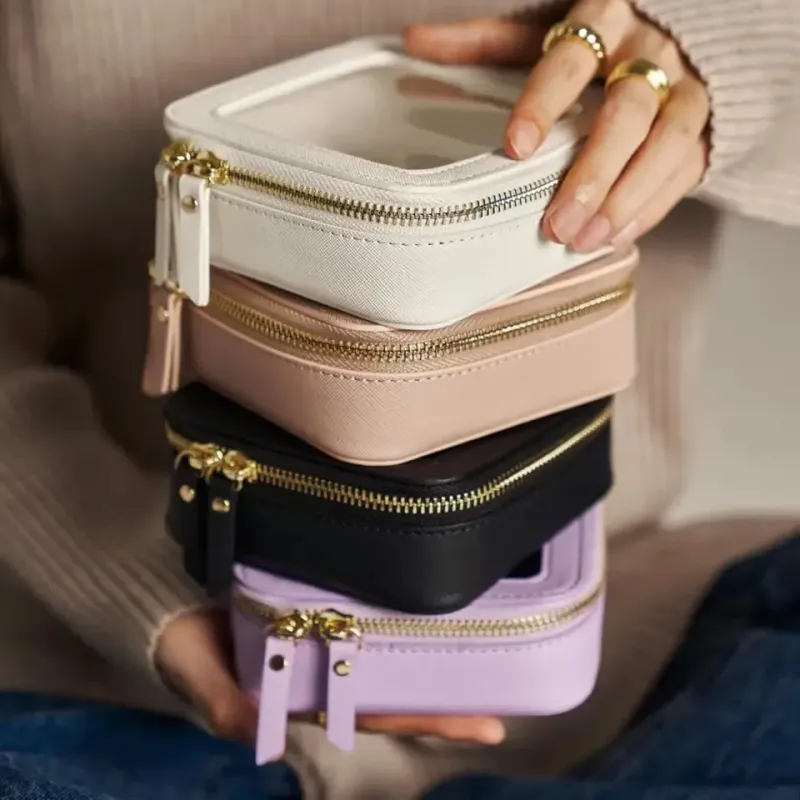 Mini Clear Makeup Bag Pu Saffiano Vegan Faux Leather Cute Small