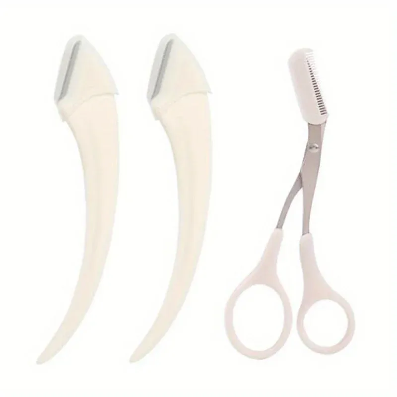 Eyebrow Trimmer Set, Curved Eyebrow Razor, Eyebrow Scissors With Comb,, Color: 3Pcs White