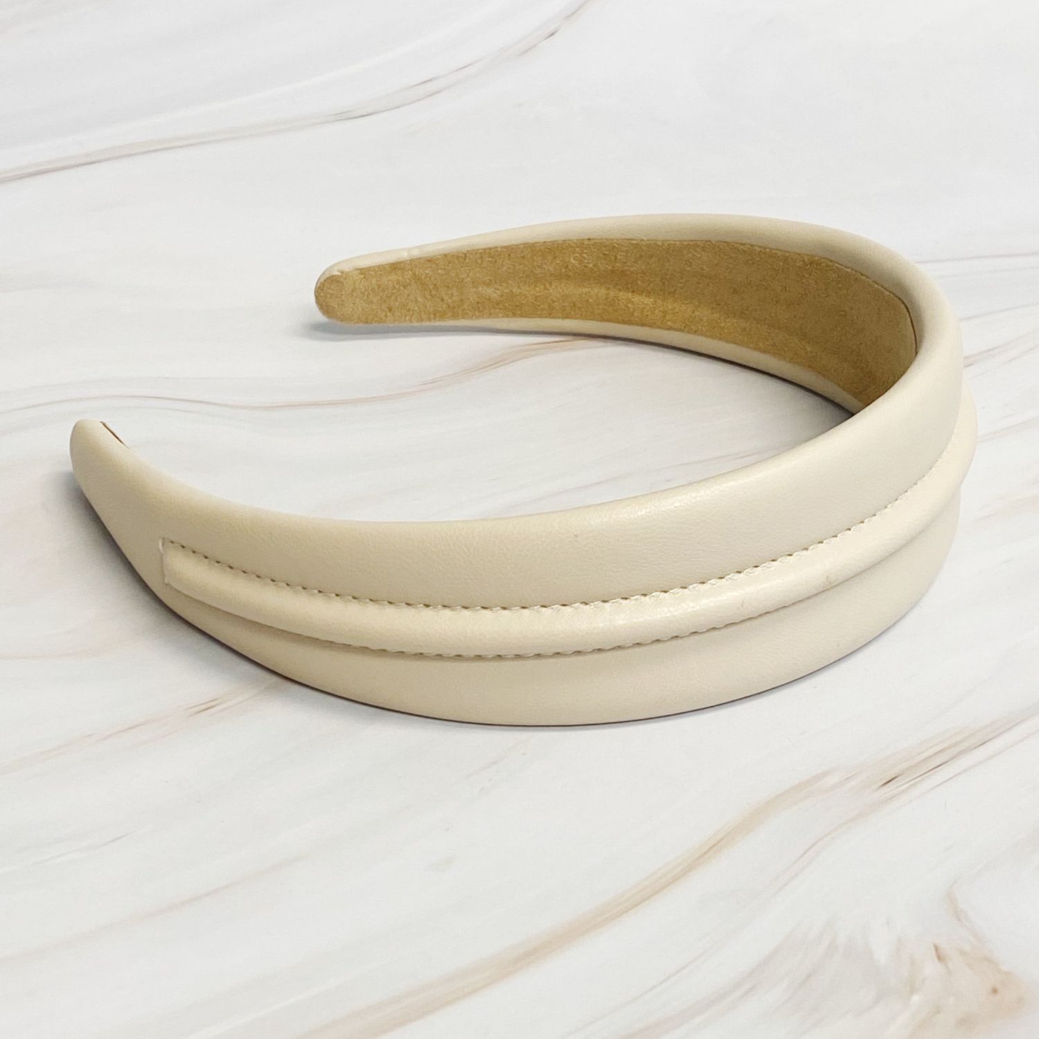 Classy Vegan Leather Headband, Color: Ivory