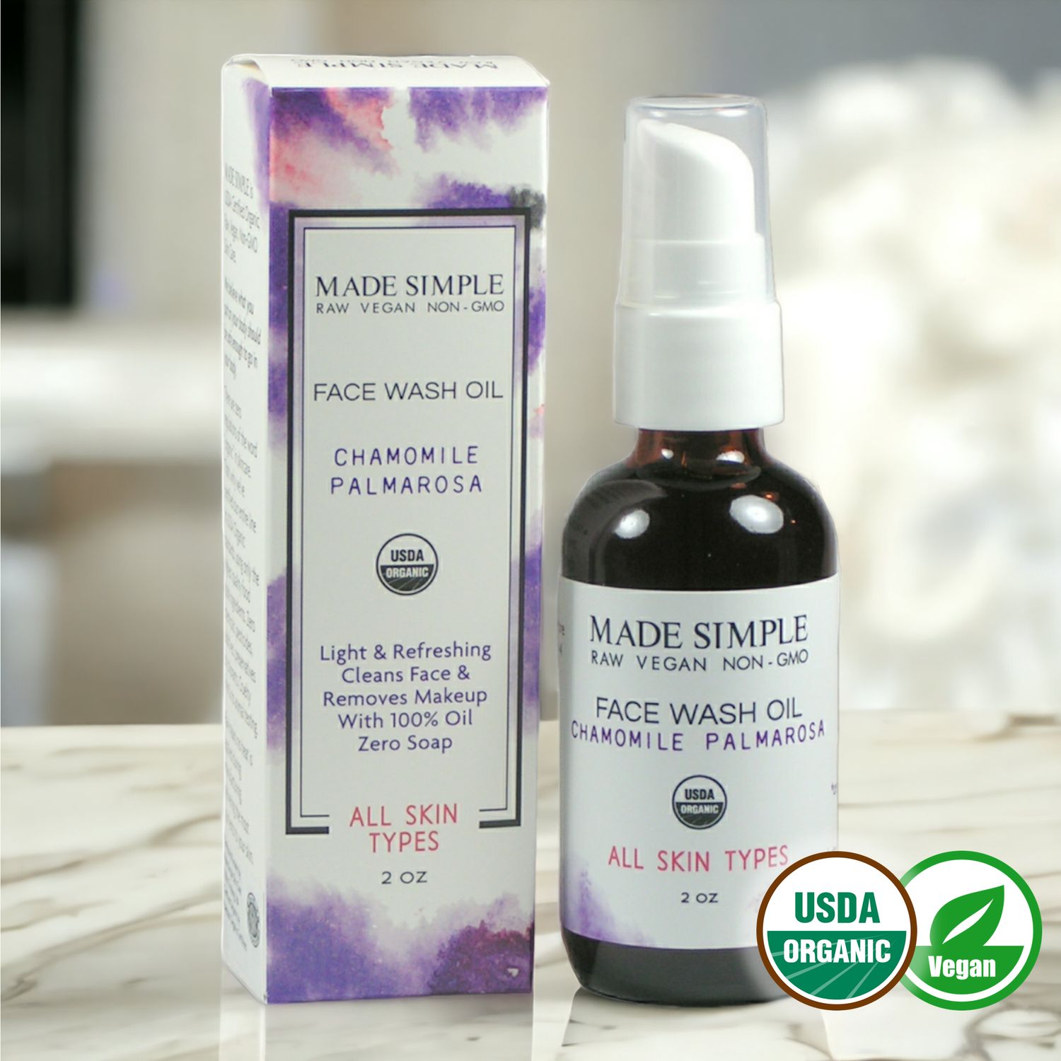 FACE WASH - Chamomile Palmarosa - Certified Organic &amp; Vegan