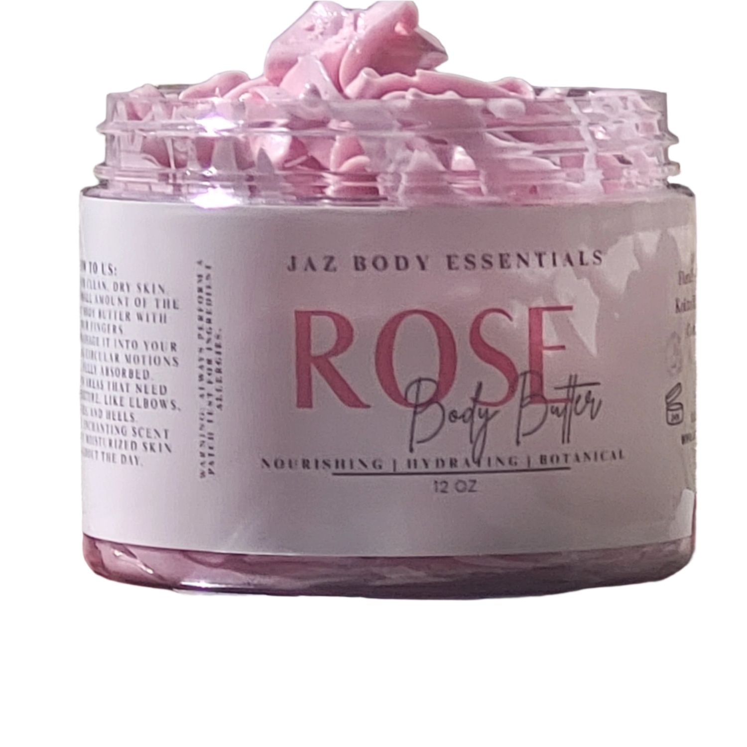 Rose Infused Vegan Body Butter 12oz., Style: W/ Rose Petals, Volume: 12oz