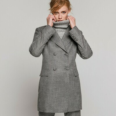 ACCESS Checked Long Double Waisted Blazer ACCESS Checked Long Double Waisted Blazer